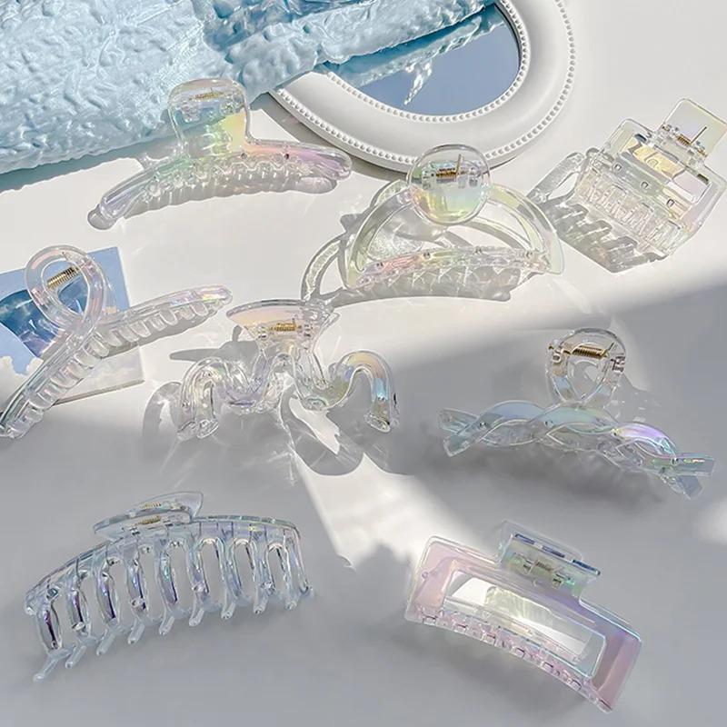 New Colorful Transparent Geometric Hair Claw For Women Girls Sweet Hair Decorate Claw Hair Clip Fashion Hair Accessories